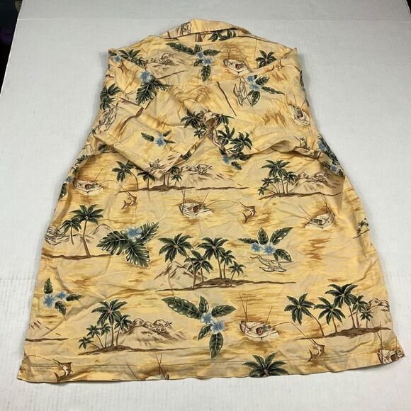 LL Bean Mens Tropical Button Up Camp Shirt Short Palm Tree Short Sleeve Small - Picture 9 of 10